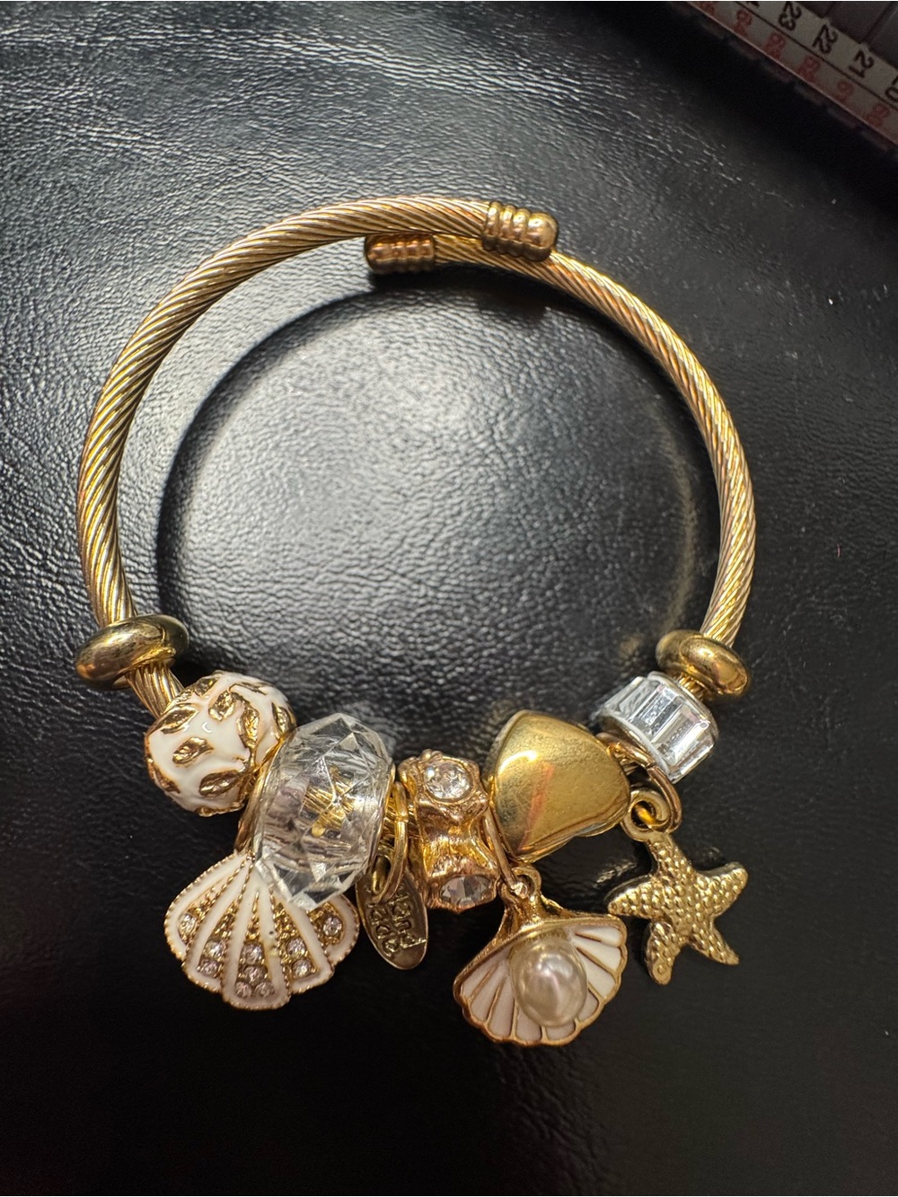 Gold-Tone Coastal Charm Bracelet with Enamel Shells & Crystal Accents